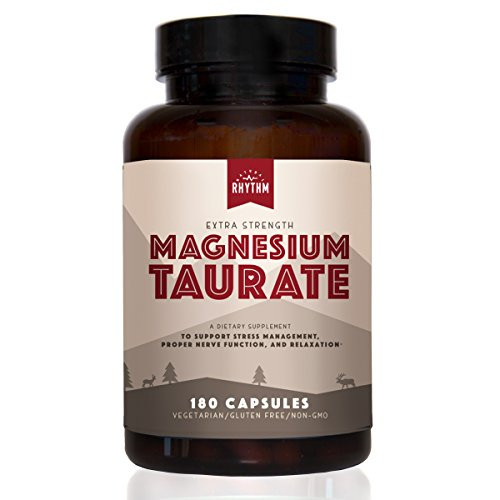 Magnesium Taurate - 450mg of Magnesium Taurate for Heart Stress Anxiety Restless Leg Sleep Support  180 Capsules  Made in The USA by Natural Rhythm.