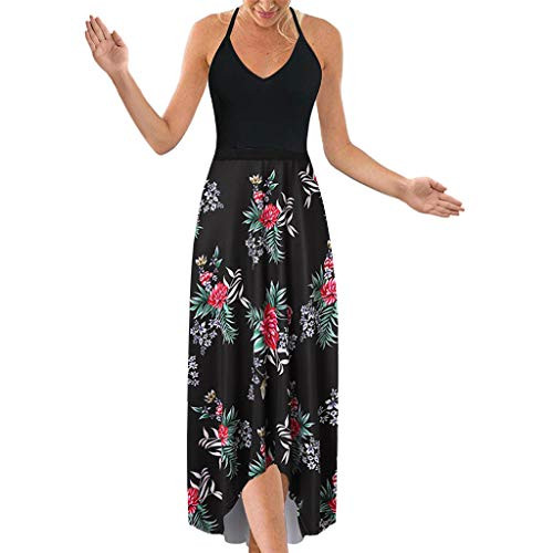ZSBAYU Womens Halter Neck Deep V Asymmetrical Floral Dress Beach Backless Bohemian Maxi Long Dress Color 1XL ZSBAYU Womens Halter Neck Deep V Asymmetrical Floral Dress Beach Backless Bohemian Maxi Long Dress Color 1XL
