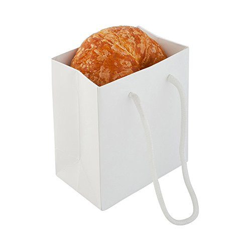 5 Inch x 3 Inch Paper Shopping Bags 10 Glossy Finish Paper Party Bags - Rope Handles Cardboard Base White Paper Gift Bags Reusable For Parties and Shopping - Restaurantware