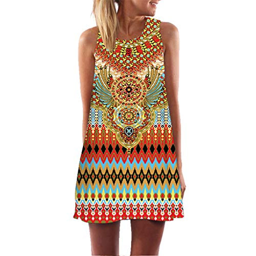 iYBUIA Summer Vintage Boho Women Loose Summer Sleeveless 3D Floral Print Bohe Tank A-Line Mini Dress  L ZI-Multicolor iYBUIA Summer Vintage Boho Women Loose Summer Sleeveless 3D Floral Print Bohe Tank A-Line Mini Dress  L ZI-Multicolor