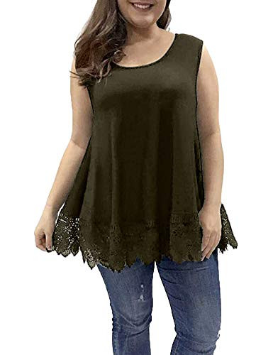 Allegrace Women Plus Size Tank Tops Lace Summer Sleeveless Tunic Top Casual Flowy Loose Camis Army Green 3X
