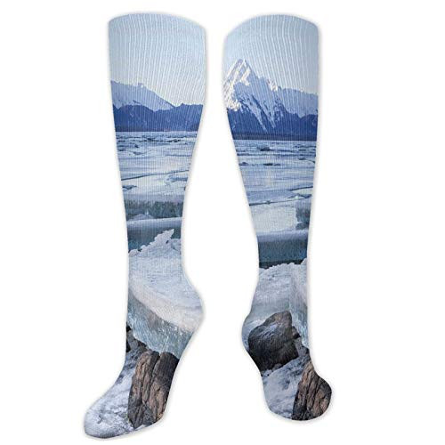 Compression High Socks-Ice Chunks On The Side Of Chilkat River In North America Winter SeasonSocks Women and Men - Best for Running AthleticHikingTravelFlight