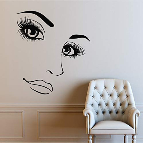 jwiaw 64 X 56 cm Hairdressing Beauty Girl Portrait Wall Art Decals Woman Long Lashes Vinyl Wall Stickers Beauty Salon Makeup Nail Salon Art Decor