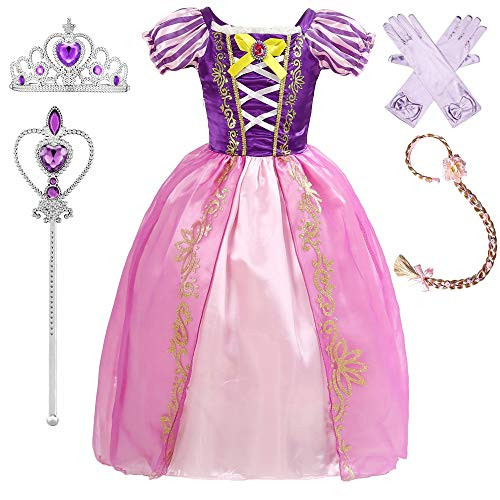 BanKids Princess Dress up Fairy Tales Costume Cosplay Party with Long Hair Accessories for Toddler Girls 4T 5T 120CMQ25