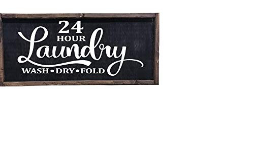 Twenty Four Hour Laundry Farmhouse Style Wooden Framed Sign Multiple Sizes Available