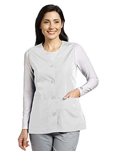 Marvella by White Cross Womens Button Front Solid Scrub Vest X-Small White