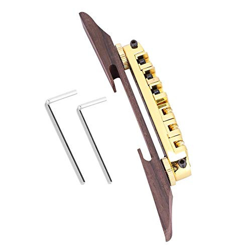 Guitar Bridge Copper-zinc Alloy  plus  Rosewood Archtop Guitar Bridge with Adjustable Roller Saddles for 6 String LP SG Jazz Guitar Gold