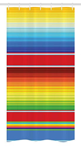 Ambesonne Abstract Stall Shower Curtain Horizontal and Colored Blanket Rug Lines Pattern Vibrant Abstract Design Fabric Bathroom Decor Set with Hooks 36 inch  X 72 inch  Red Blue