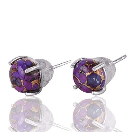 Prong Set Purple Turquoise 925 Sterling Silver Stud Earrings Mothers Day Gift