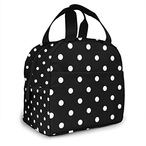 Black And White Polka Dot Portable Insulated Lunch Tote Bag Reusable Lunch Box For Men Women And Kids