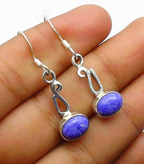Charoite Gemstone Sterling Silver Drop Earrings for Women and Girls Bezel Set Ear-Wire Earrings Purple Bridesmaid Earrings Mothers Day Gift