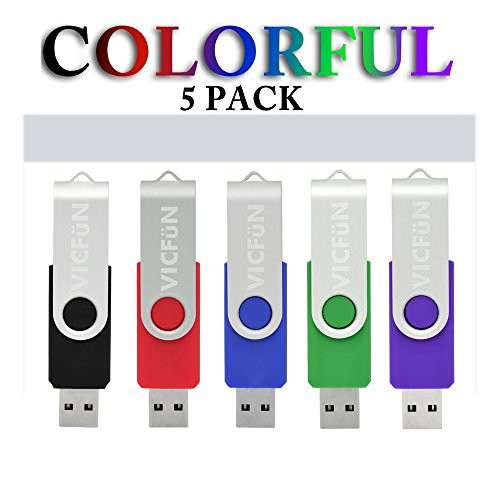 VICFUN Multicolored 16GB Flash Drive 5pcs in Pack USB Flash Drive 2.0(5 colors: Black Blue Green Purple Red)