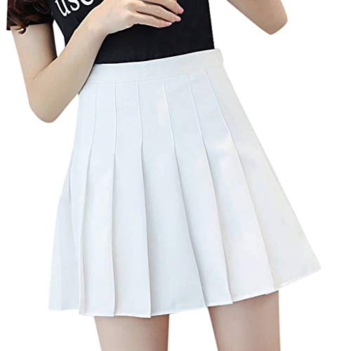 Women Girls High Waisted Plain Pleated Skirt Skater Tennis School A-Line Mini Skirt Uniform Skirts with Lining Shorts