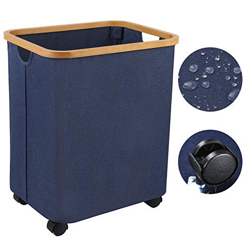 guofa Laundry Baskets with Wheels Waterproof Hampers for Laundry with Dual Handles - Collapsible Laundry Baskets for Bedroom Dorm Laundry Baskets Navy