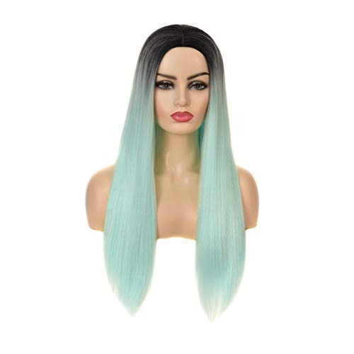 XCDYSM Hair 26 inches Wig Long Straight Wigs for Women Synthetic Wigs Middle Part Heat Resistant Replacement Wig Colorful Cosplay Daily Party Wig  green