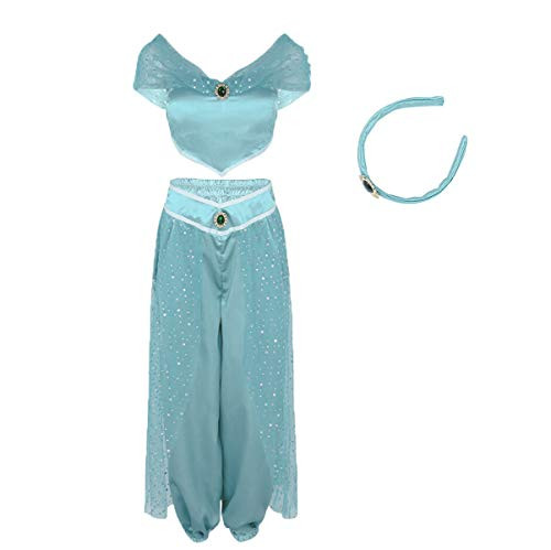 Women Aladdin Jasmine Princess Costumes Fancy Sequin Suit Dress Halloween Party Cosplay XL Light Blue Women Aladdin Jasmine Princess Costumes Fancy Sequin Suit Dress Halloween Party Cosplay XL Light Blue