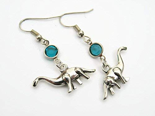 Brontosaurus Birthstone Earrings Personalized Dinosaur Earrings Prehistoric Jewelry Apatosaurus Earrings