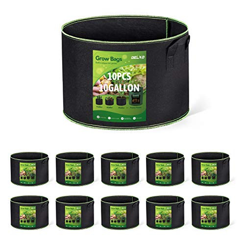 Delxo 10-Pack 10 Gallon Grow Bags Heavy Duty Aeration Fabric Pots Thickened Nonwoven Fabric Pots Plant Grow Bags with Handles Delxo 10-Pack 10 Gallon Grow Bags Heavy Duty Aeration Fabric Pots Thickened Nonwoven Fabric Pots Plant Grow Bags with Handles