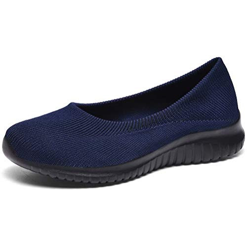 konhill Womens Tennis Walking Shoes - Breathable Casual Work Slip-on Sneakers 7 US Navy Black