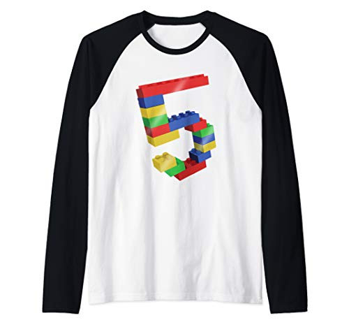 5 Year Old Building Blocks School Bricks - 5th Birthday Gift Raglan Baseball Tee
