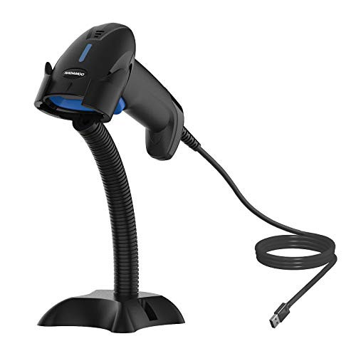 NADAMOO USB Barcode Scanner with Stand 1D Wired Handheld Laser Bar Code Scanner UPC Barcode Reader for Inventory Library Warehouse Supermarket Plug and Play Work with Laptop Computer