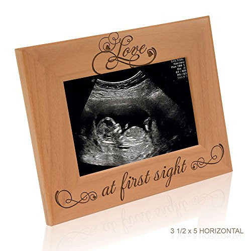 Love at First Sight Sonogram Photo Frame - Engraved Natural Solid Wood Picture Frame (3 1/2 x 5 Horizontal)