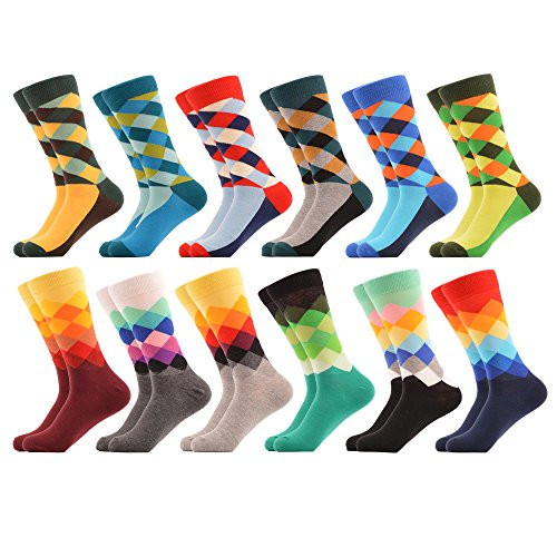 WeciBor Mens Dress Colorful Argyle Funny Novelty Combed Cotton Crew Socks 12 Packs