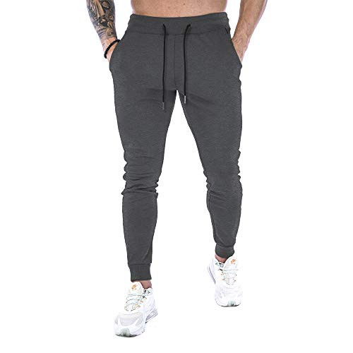 GANSANRO Mens Jogger Sweatpants Mens Slim Fit Workout Athletic Pants Dark Grey Sweatpants for Men with Pockets Large