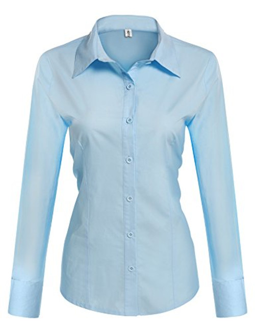 Hotouch Womens Slim Fit Dress Shirts Long Sleeve Basic Button Down Shirt Light Blue XL Hotouch Womens Slim Fit Dress Shirts Long Sleeve Basic Button Down Shirt Light Blue XL