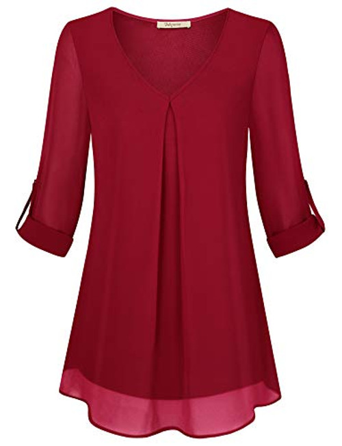 Bebonnie Tunic Tops for Women Plus Size Women Tops and Blouses Lightweight Loose Fitted Ladies 3 4 Long Sleeve Top Casual V Neck Layered Chiffon Work Blouses for Office Work Red XX-Large Bebonnie Tunic Tops for Women Plus Size Women Tops and Blouses Lightweight Loose Fitted Ladies 3 4 Long Sleeve Top Casual V Neck Layered Chiffon Work Blouses for Office Work Red XX-Large