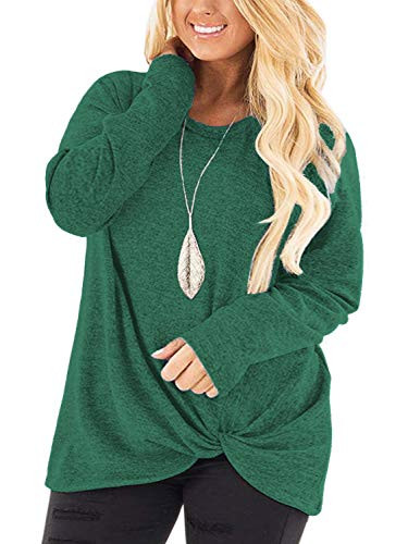 DOLNINE Womens Tee Shirts Plus Size Knot Blouses O-Neck Long Sleeve Tunic Tops Green-18W
