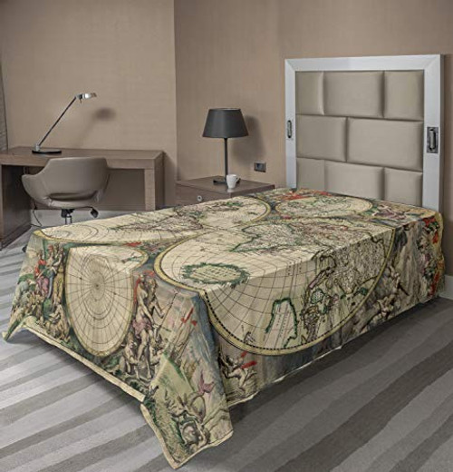 Ambesonne World Map Flat Sheet Antique Design with Renaissance Continents and Hemispheres Vintage Art Soft Comfortable Top Sheet Decorative Bedding 1 Piece Twin Size Beige Green Ambesonne World Map Flat Sheet Antique Design with Renaissance Continents and Hemispheres Vintage Art Soft Comfortable Top Sheet Decorative Bedding 1 Piece Twin Size Beige Green