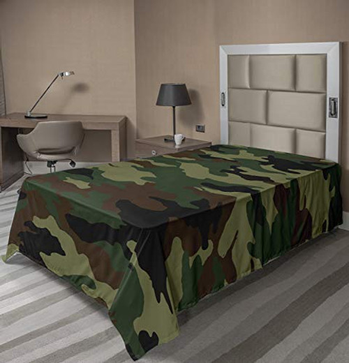 Ambesonne Camo Flat Sheet Graphic Uniform Inspired Camouflage Clothing Design Soft Comfortable Top Sheet Decorative Bedding 1 Piece Twin Size Green Brown