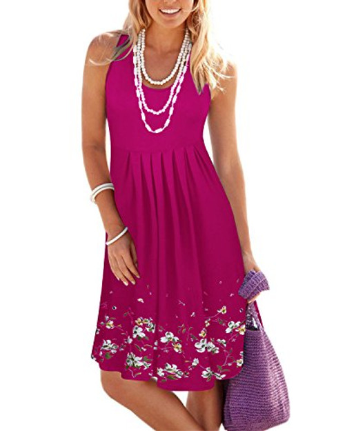 KILIG Women Sundress Summer Casual Dresses Loose Print Pleated Sleeveless Midi Vest Dresses for Beach Wedding Party RoseXL KILIG Women Sundress Summer Casual Dresses Loose Print Pleated Sleeveless Midi Vest Dresses for Beach Wedding Party RoseXL