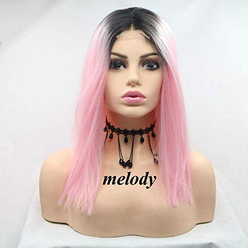 Melody Wigs Synthetic U Part Lace Pink Wigs Short Straight Hair Wigs Short Bob Wig With Dark Roots Ombre Synthetic Ombre Lace Wigs Heat Resistant Fiber Pink Wigs Cosplay Wigs 14 inch