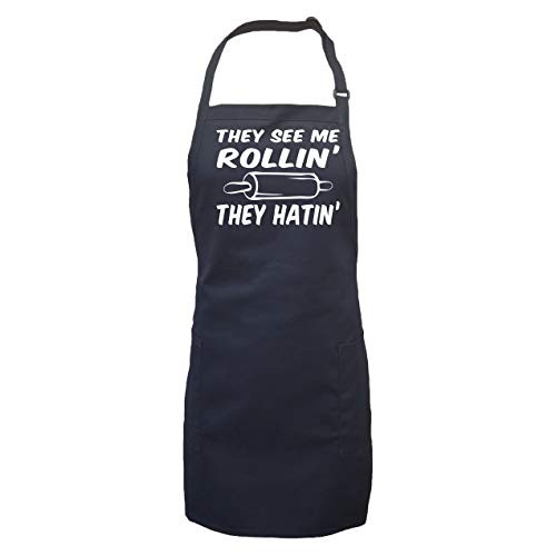 They See Me Rollin They Hatin Apron with 2 patch pockets in Navy - One Size