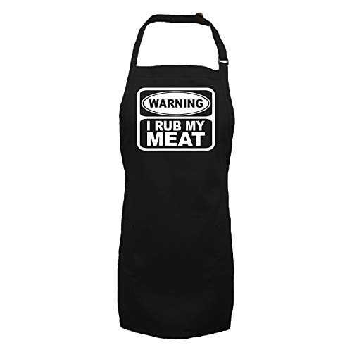 Warning I Rub My Meat Apron with 2 patch pockets in Black - One Size