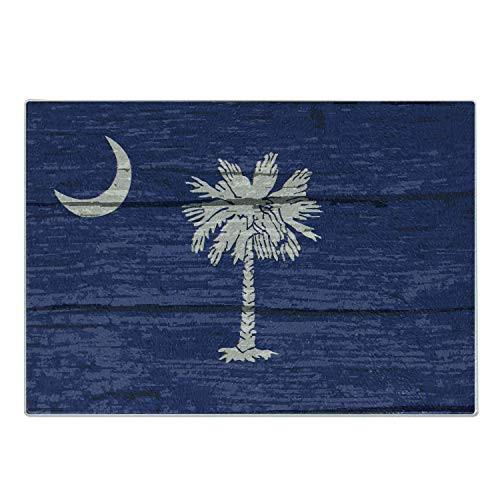 Lunarable South Carolina Cutting Board State Flag Palm Tree Moon Pattern on Rustic Wooden Background Decorative Tempered Glass Cutting and Serving Board Small Size Dark Lavender and Dust