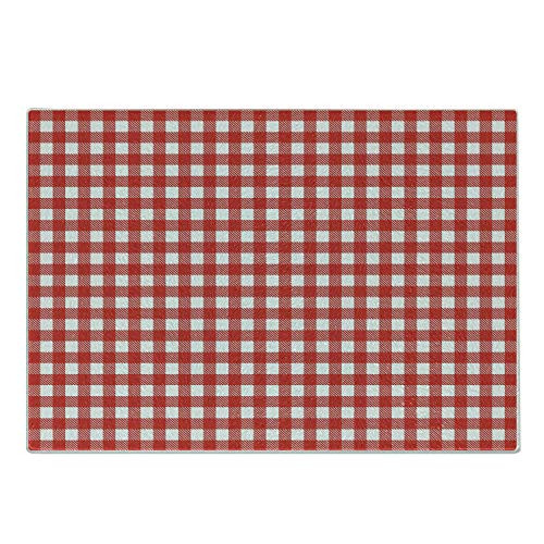 Lunarable Vintage Cutting Board Vintage Style Checkered Pattern Christmas Inspired Classical Traditional Print Decorative Tempered Glass Cutting and Serving Board Small Size Red and White Lunarable Vintage Cutting Board Vintage Style Checkered Pattern Christmas Inspired Classical Traditional Print Decorative Tempered Glass Cutting and Serving Board Small Size Red and White