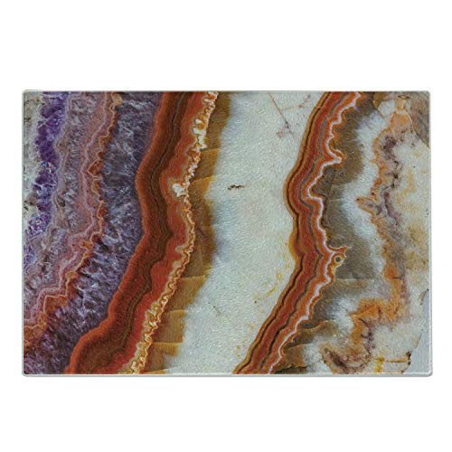 Lunarable Marble Cutting Board Gradient Macro Quartz Rock Surface with Natural Minerals Glazed Beauty Display Decorative Tempered Glass Cutting and Serving Board Small Size Purple Brown