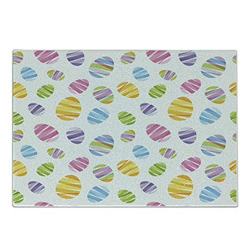 Lunarable Easter Cutting Board Ribbon Pattern Ornamental Egg Shape Design Colorful Illustration Geometric Seasonal Decorative Tempered Glass Cutting and Serving Board Small Size Multicolor