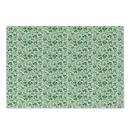 Lunarable Shamrock Cutting Board Lucky Celtic Clovers Swirls Monochrome Irish Design St Patricks Day Decorative Tempered Glass Cutting and Serving Board Small Size Pale Green and Emerald