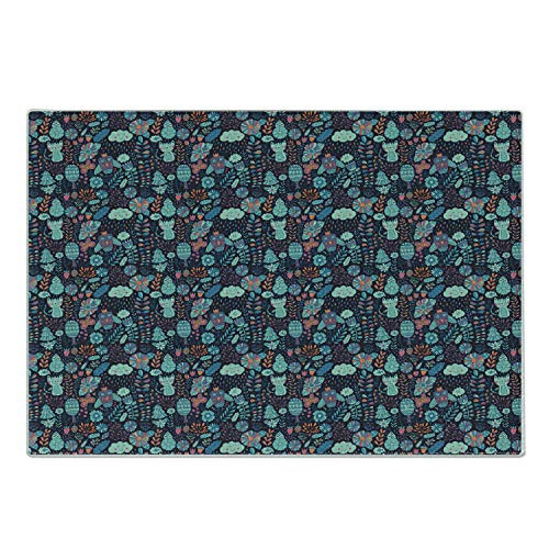 Ambesonne Owls Cutting Board Nocturnal Concept of Colorful Cats Happy Faced Rainy Clouds Owls and Flowers Decorative Tempered Glass Cutting and Serving Board Small Size Multicolor