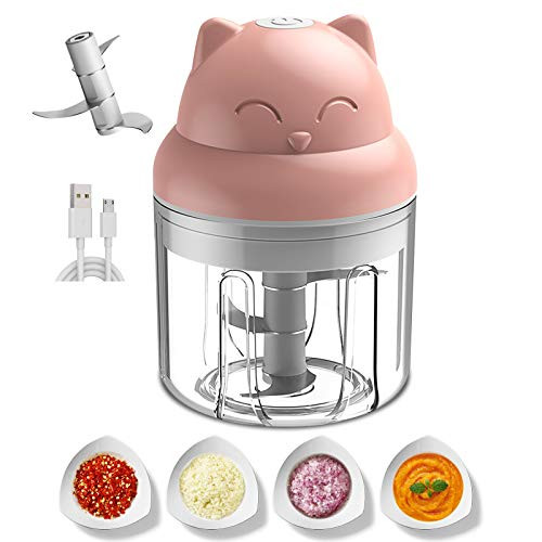 Mini Food Processor Mini Veggie Chopper Rechargeable Pepper Blender Wireless Small Food Processor Powerful Garlic Mincer for Garlic Chili Vegetables Onions Pepper Ginger Meat 250ML  Pink
