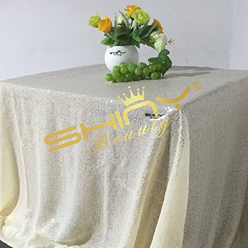 50''72'' Ivory Sequin Tablecloth, Wedding Table Cloth, Sparkle Sequin Linens, Custom Made Silver Sequin Tablecloth, Sequin Table Linen (50''72'') (Ivory #77)