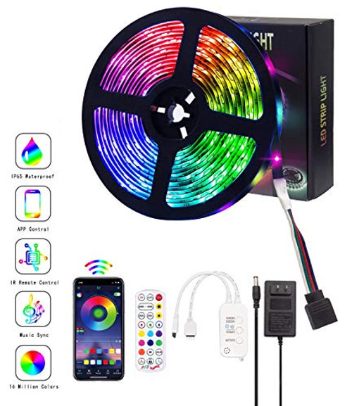 LED Strip Lights RGB Strips 16.4ft SMD5050 Waterproof Music Sync Color Changing with Bluetooth Controller 24Key Remote Control APP Controlled for Home TV Party Bedroom TV Kitchen and More LED Strip Lights RGB Strips 16.4ft SMD5050 Waterproof Music Sync Color Changing with Bluetooth Controller 24Key Remote Control APP Controlled for Home TV Party Bedroom TV Kitchen and More