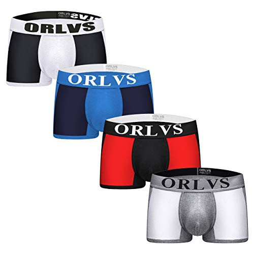 Mongous Mens Cotton Boxer Briefs Bulge Enhancing Pouch Trunk Underwear No Fly 4 Pack