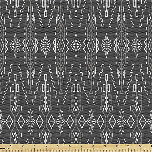 Ambesonne Abstract Fabric by The Yard Rhythmic African Style Ethnic Motif and Lines Arrangement Illustration Print Decorative Fabric for Upholstery and Home Accents 1 Yard White Grey
