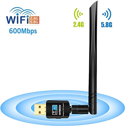 LOTEKOO USB WiFi Adapter 5dBi Antenna, 600Mbps Dual Band (2.4G/150Mbps+5G/433Mbps) Wireless Network Card Adapter for Desktop Laptop PC Windows 10/8.1/8/7/XP/Vista, MAC OS 10.4-10.13