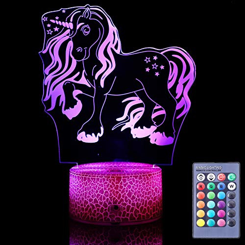Unicorn Night Lights for Girls 3D Illusion Lamp for Kids16 Colors Changing  and  Dimmable LED Bedside Lamp for Girls Bedroom with Remote Touch Unicorn Toys for Kids Birthday Christmas